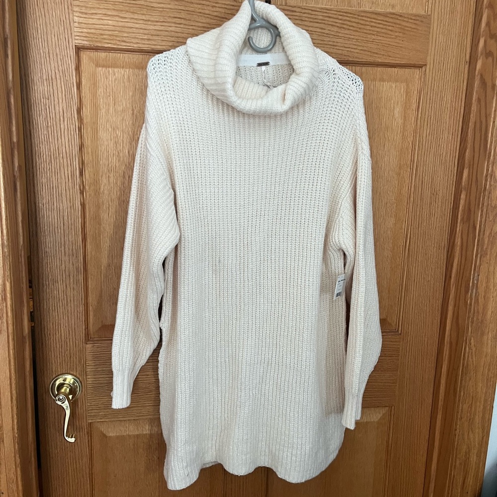Free people cream colored, long, turtleneck sweater